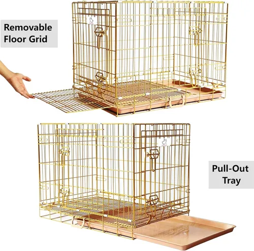 Vista 5 de HOMEY PET 61 cm Caja para perros de diseño plegable de color dorado para cachorros Ertra de tamaño pequeño con rejilla de suelo extraíble y bandeja