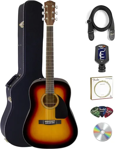 Vista 12 de Fender CD-60 Dreadnought - Guitarra acústica - Paquete negro con estuche duro, correa, afinador, cuerdas, púas, libro de instrucciones, lecciones