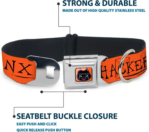 Vista 4 de Buckle-Down Collar de perro Hebilla de cinturón de seguridad Hocus Pocus Thackery Binx Cat Silhouette Naranja Negro, 1 pulgada de ancho - Se adapta