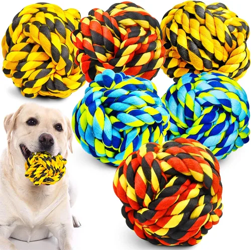 Vista 10 de SHARLOVY - Juguetes para perros grandes y masticadores agresivos Indestructible XL Durable Dog Toy,5-Knot Rope Tug,Heavy Duty Chew Sturdy Cotton