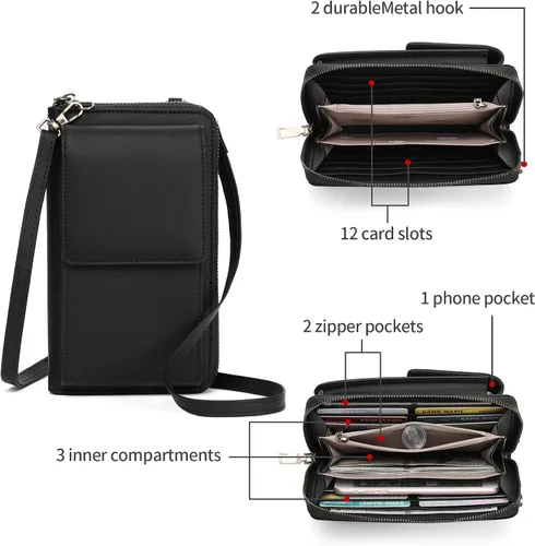 Vista 3 de SENDEFN Bolso cruzado pequeño para teléfono celular para mujer, de cuero, con múltiples ranuras para tarjetas