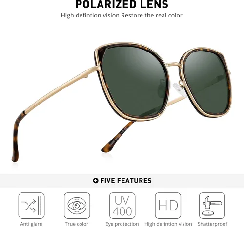 Vista 5 de gafas de sol polarizadas ojo de gato para las mujeres señoras marca tendencia sol gafas UV400