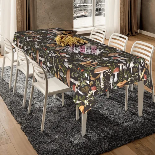 Vista 6 de Cafl Mantel rectangular con diseño de hongos otoñales, bayas e insectos, impermeable, sin arrugas, para comedor (60 x 108 pulgadas)