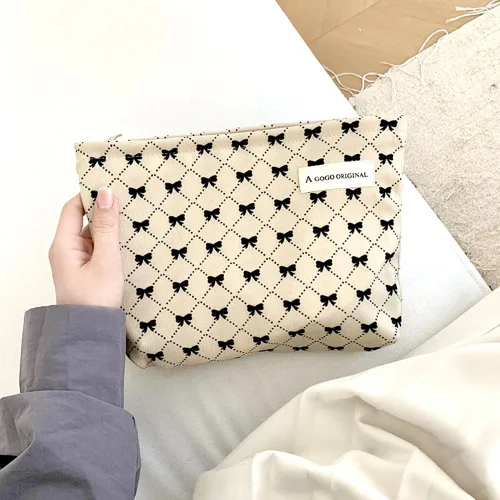 Vista 4 de Bolsa de maquillaje estética grande, bolsas de cosméticos florales para mujeres y niñas, organizador de maquillaje de lona con cremallera, bolsa