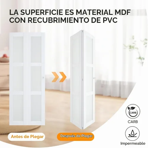 Vista 4 de BARNER HOME Puerta plegable, para abertura de 24"×80", panel plegable de puerta de 3 hojas de vidrio templado esmerilado con kit de herrajes