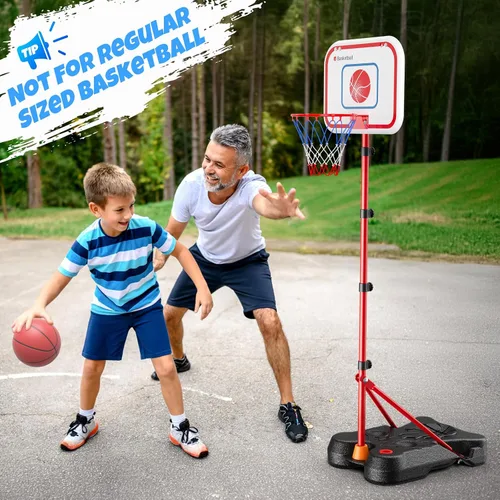 Vista 4 de HopeRock Juego de aro de baloncesto 2 en 1 y pelota en T para niños, soporte de pelota ajustable, camiseta colgante de béisbol para niños y niñas