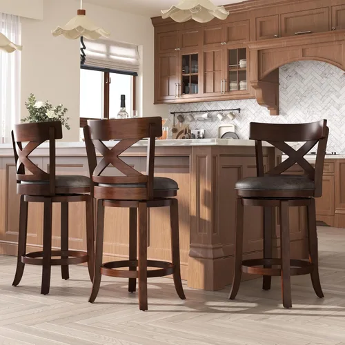 Vista 9 de ALPHA HOME Taburetes de bar giratorios con respaldo, 26 pulgadas, juego de 2, taburetes de bar de madera, sillas de bar de 360 grados con patas
