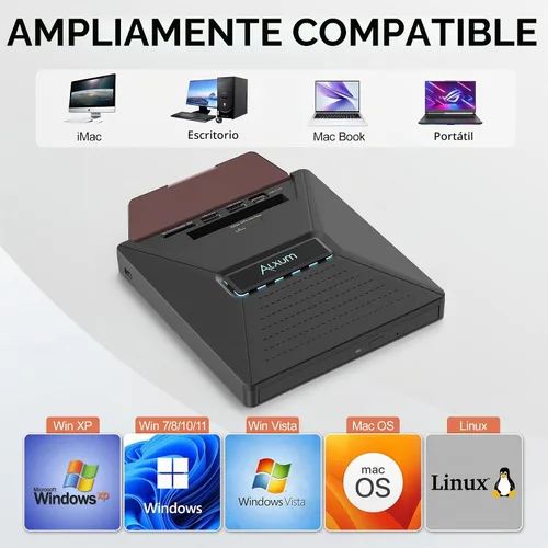 Vista 6 de Alxum Unidad externa de CD y DVD, quemador óptico del lector de discos con Sata negro
