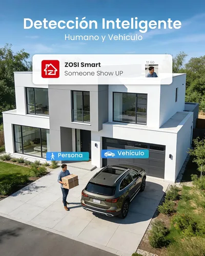 Vista 2 de ZOSI - Sistema de cámara de seguridad 3K Lite para interiores y exteriores, detección AI de personas/vehículos, visión nocturna, acceso remoto, 4