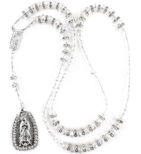 Vista 8 de Western Peak Virgen María María Señora de Guadalupe Rhinestone Cristal de Cristal de Cristal Rosario Rosario Negro