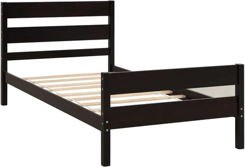 Vista 5 de Base de cama de plataforma de madera de tamaño individual con cabecera y estribo de estilo moderno, marco de cama de madera con patas de soporte