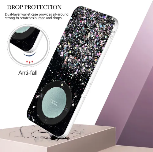 Vista 3 de Funda para teléfono Honor Magic 5 Lite, diseño brillante con purpurina para Honor Magic 5 Lite, funda transparente de silicona suave, estética Negro