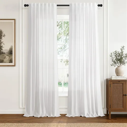 Vista 26 de Hokibero Cortinas de lino natural de 96 pulgadas de largo para sala