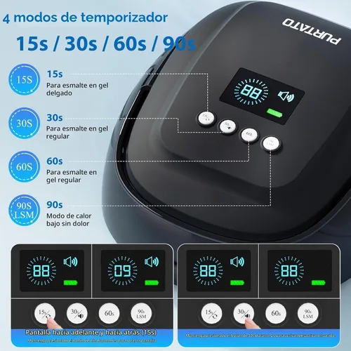 Vista 6 de Purtato Lámpara de uñas LED UV recargable inalámbrica de 126 W con gran espacio, mango y reposapiés, secador de uñas de gel de curado rápido con 4