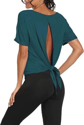 Vista 24 de Bestisun - Camisetas de tirantes para mujer con espalda abierta, ropa deportiva para entrenamiento, yoga y ejercicio Verde militar