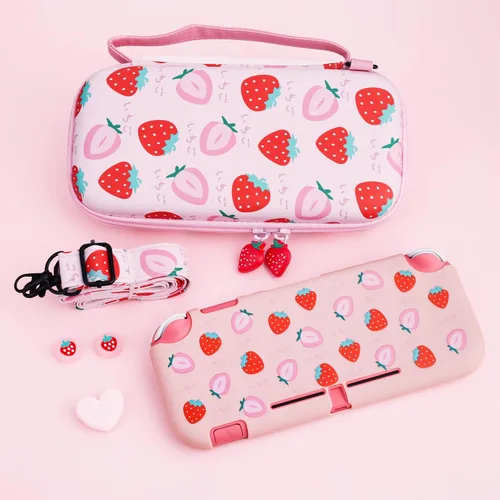 Vista 7 de RHOTALL Funda de transporte para Nintendo Switch Lite, bonita funda de accesorios para Switch Lite con carcasa protectora de TPU, correa de hombro