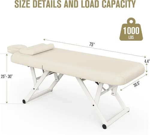 Vista 2 de pouseayar Mesa de masaje ajustable con almohada facial y reposacabezas, resistente y sólida, silenciosa y fácil de ajustar para mesa de tratamiento