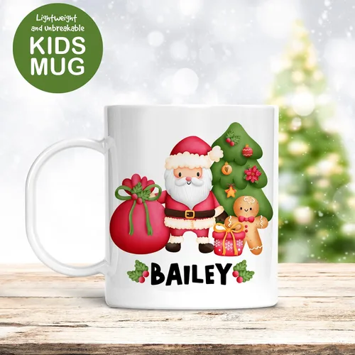 Vista 4 de Taza personalizada de Santa para niños, Papá Noel en chimenea, polímero ligero