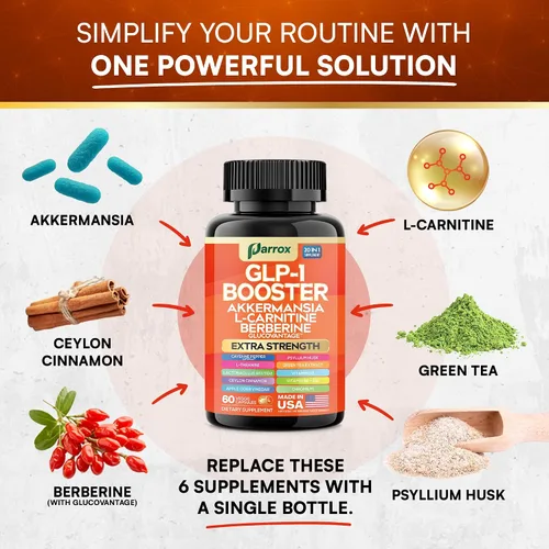 Vista 2 de Paquete de Metaboost y Resveratrol – Soporte GLP-1 20 en 1 a base de plantas con berberina, Akkermansia, L-carnitina + complejo antioxidante 14 en 1
