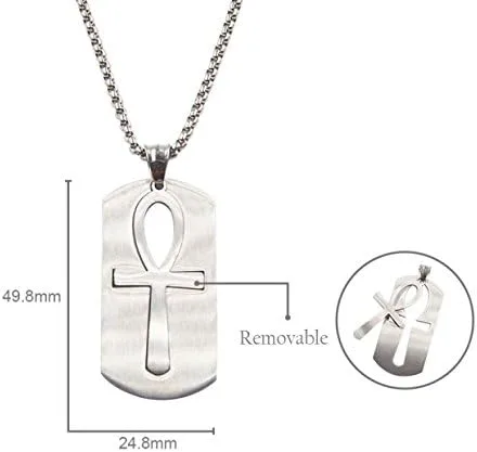 Vista 3 de godcow para hombre colgante de acero inoxidable religioso egipcio Ankh Cruz Dog Tag Vintage collar, cadena de 22inch, acero inoxidable, Plateado