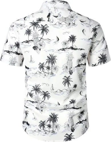 Vista 2 de Jogal - Camisa de manga corta para hombre, diseño de flores, de algodón, con botones, hawaiana