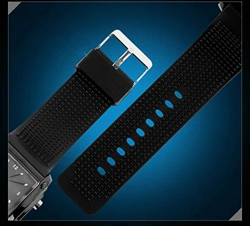 Vista 6 de FANMIS Reloj de pulsera digital analógico con esfera rectangular impermeable para hombre, con cinco retroiluminación LED, color negro, Negro