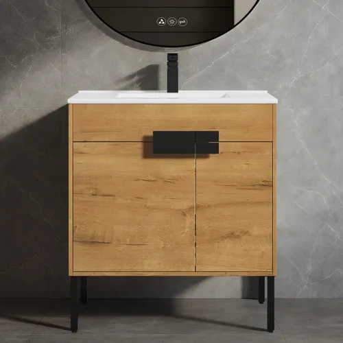 Vista 7 de Blossom Mueble de baño con fregadero de cerámica, roble clásico, 24 Classic Oak