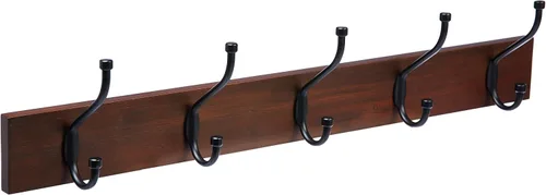 Vista 7 de Amazon Basics - Perchero de pared rectangular estilo casa de campo con ganchos de almacenamiento, 5 ganchos, color madera de granero Casa de campo