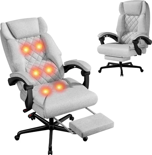 Vista 8 de Furmax Silla de oficina de masaje con reposapiés, 6 puntos de vibración, 400 libras, silla de oficina grande y alta para personas pesadas, silla