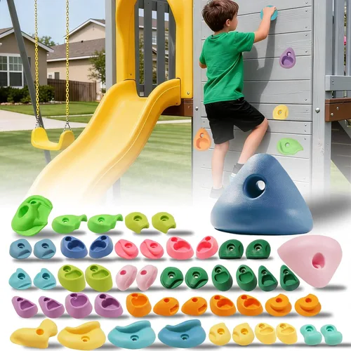 Vista 16 de Juego de 20 soportes de escalada en roca para niños, agarres de pared para escalada en roca, juego de pared para interiores y exteriores, juego
