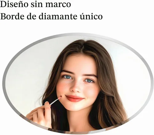 Vista 7 de Espejo de pared ovalado sin marco: Espejo decorativo elíptico de vidrio espejado para tocador con borde plateado biselado para baño, dormitorio