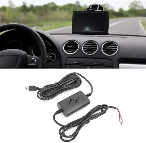 Vista 4 de Acouto Dash Cam Hardwire Kit 12v 24V a 5V 2.5A Straight Mini USB Step Down Line para monitoreo de estacionamiento, cámaras de reserva de vehículos