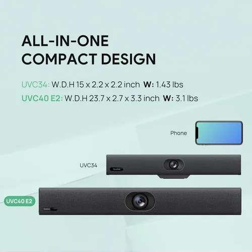 Vista 8 de Sistema de cámara de sala de conferencias Yealink UVC40 E2 4K 8 Mic para salas Huddle PC/Mac/laptop Compatible, Ultra HD 4K, 120 Degree Wide-Angle