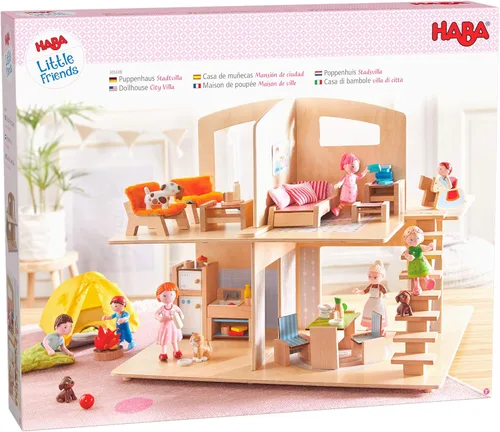 Vista 9 de HABA Little Friends Dollhouse Town Villa con 10 muebles