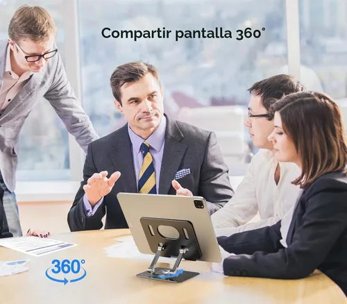 Vista 2 de Orlian Soporte para tablet con base giratoria de 360°, soporte ajustable de aluminio para tableta de doble varilla para escritorio, compatible