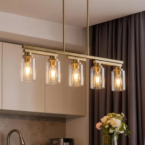 Vista 20 de 4 lámparas de isla de cocina y accesorios de iluminación de comedor de granja sobre mesa, colgante rústico ajustable para techo - Diseño giratorio