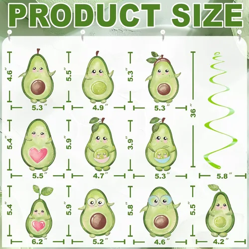Vista 3 de Paquete de 40 decoraciones colgantes de aguacate – Decoraciones de fiesta de aguacate para niñas, suministros de fiesta de frutas y bonita