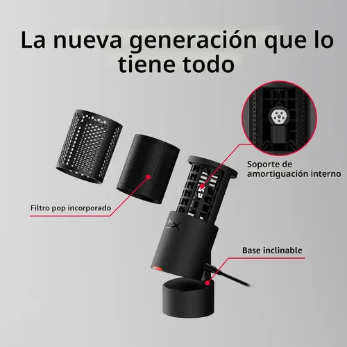 Vista 4 de HyperX SoloCast 2 - Micrófono condensador USB para juegos para PC, USB-C a USB-A, filtro pop integrado, soporte de choque interno, Plug and Play, 24