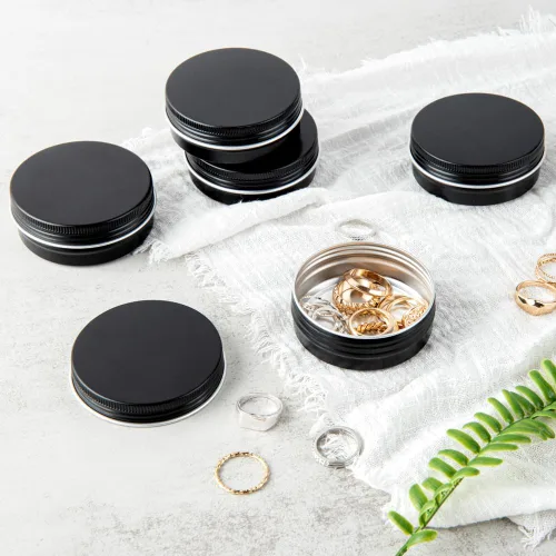 Vista 3 de Restaurantware RW Base - Cajas de almacenamiento de lata de 2 onzas, 100 cajas redondas de lata con tapas, tapas atornillables duraderas