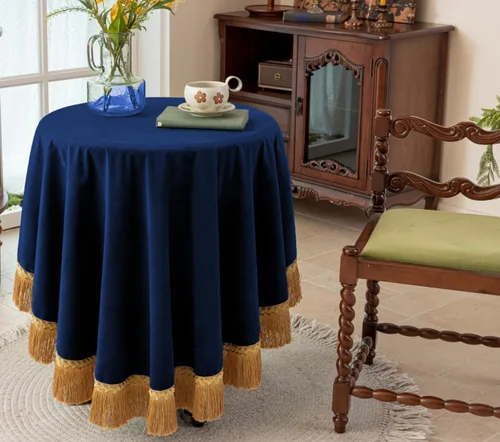 Vista 18 de F-CHU - Funda de terciopelo negro de lujo para mesita de noche con flecos dorados, mantel decorativo para mesita de noche, a prueba de polvo