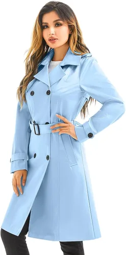 Vista 3 de FARVALUE Gabardina impermeable para mujer, rompevientos de doble botonadura, clásico con solapa con cinturón y capucha extraíble