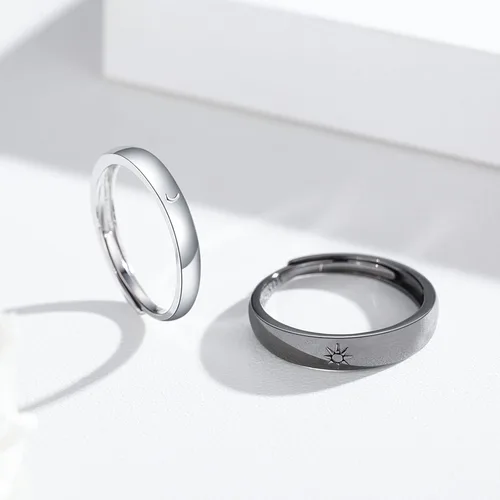 Vista 7 de Juego de 2 anillos de compromiso para parejas de sol y luna, 2 piezas de plata de ley 925, anillos ajustables a juego, anillos de compromiso