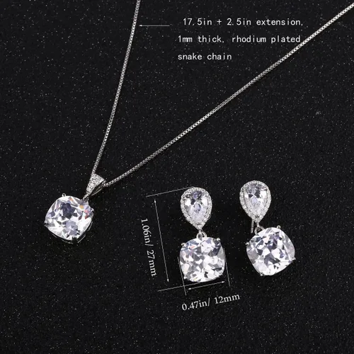 Vista 5 de Conjunto de joyería para boda, aretes de lagrima y collar con dije de circonio cúbico