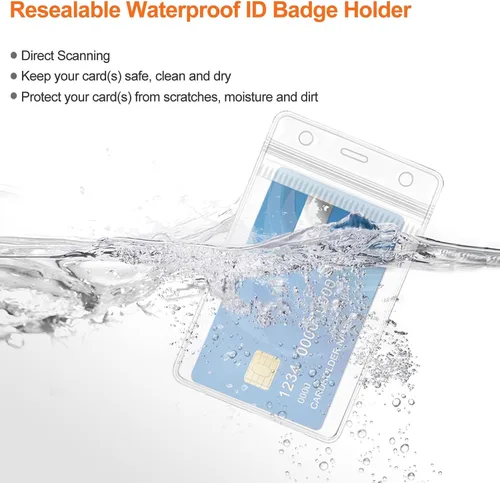 Vista 4 de Soporte transparente para tarjetas de identificación con cordón, a prueba de agua, pantalla vertical, protector de tarjeta de identificación