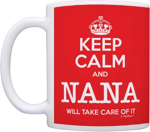 Vista 3 de Taza de té o café para regalo de cumpleaños con texto "Keep Calm and Nana Will Take Care of It", Rojo