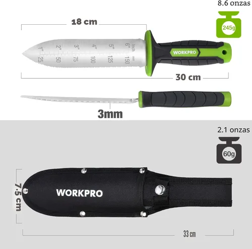 Vista 3 de WORKPRO Hori Hori - Cuchillo de jardín, hoja de acero inoxidable de 7 pulgadas con borde de corte, herramientas de jardín con funda Oxford, mango