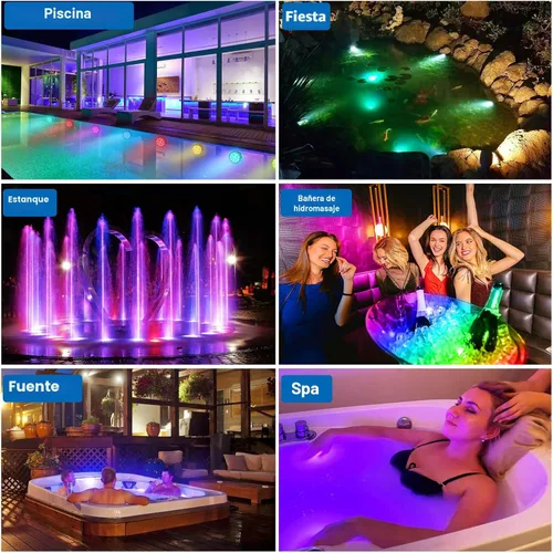 Vista 3 de YiaMia - Luces de bañera - 2 paquetes de luces LED RGB para piscina con batería, control remoto y ventosa para estanques, decoración, fiestas, spas