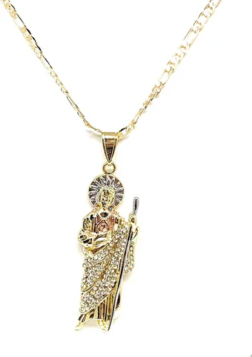 Vista 6 de Fran & Co. Jewelry Collar con colgante de San Judas, chapado en oro, blanco y plateado en oro, 24.0in, San Judas Tadeo Medalla Cadena Oro Laminado