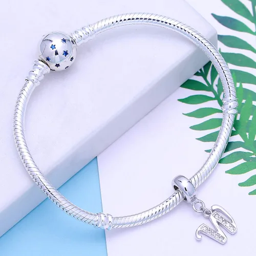 Vista 96 de ABUN Abalorio de plata de ley 925 con letra A a la Z, espaciador de inicial, con circonita cúbica transparete colgante, auténtica, para pulseras