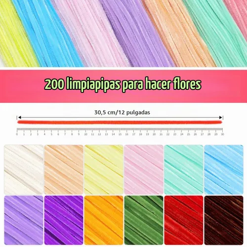 Vista 2 de IOOLEEM - Limpiapipas, 200 tallos de chenilla para hacer flores de color rosa claro